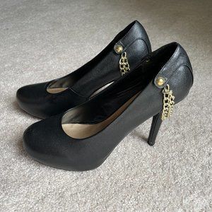 Madeline Black Heels with Gold Chain Accents